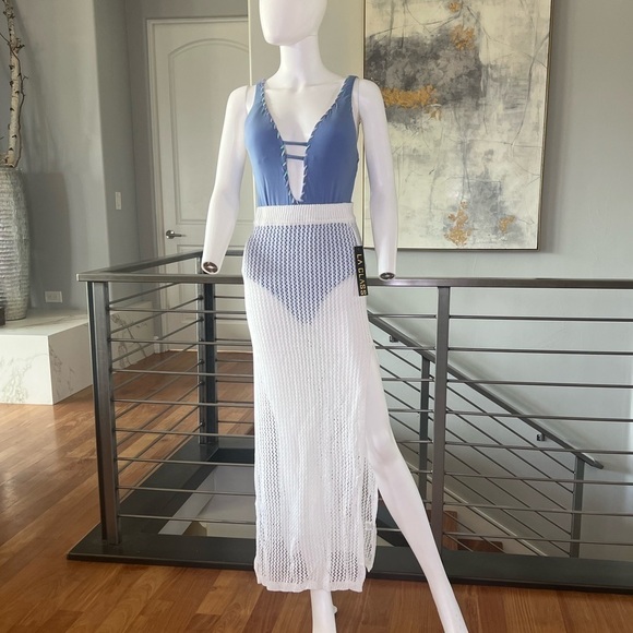Side Slit Crochet maxi Skirt Cover Up Skirt - White - Picture 1 of 14